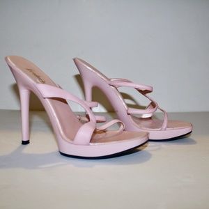 Frederick's Pink Strap Square Toe Backless Sandals